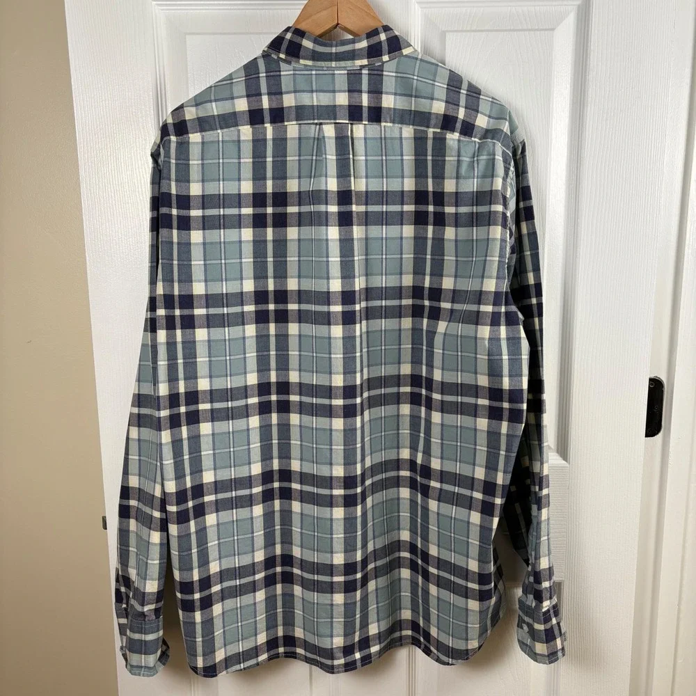 J. Crew Plaid Button-Down Shirt Classic Fit Mens XL Cotton Stretch Blue Preppy